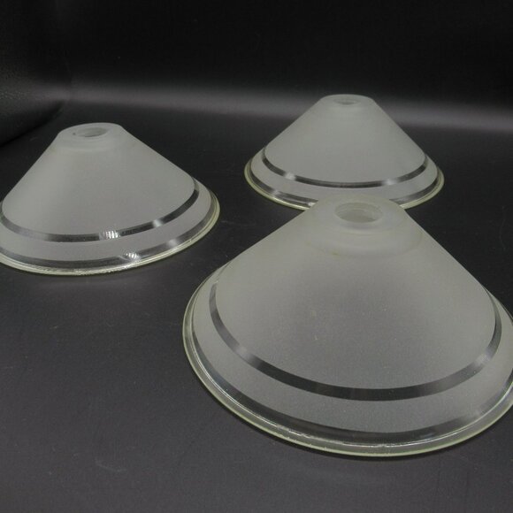 Set Of 3 Frosted Glass Light Lamp Shades With Clear Stripes Art Deco 6.75" - Picture 7 of 9